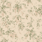 Lovisa wallpaper by Sandberg, flat swatch of trailing blush wisteria and green leaves on cream