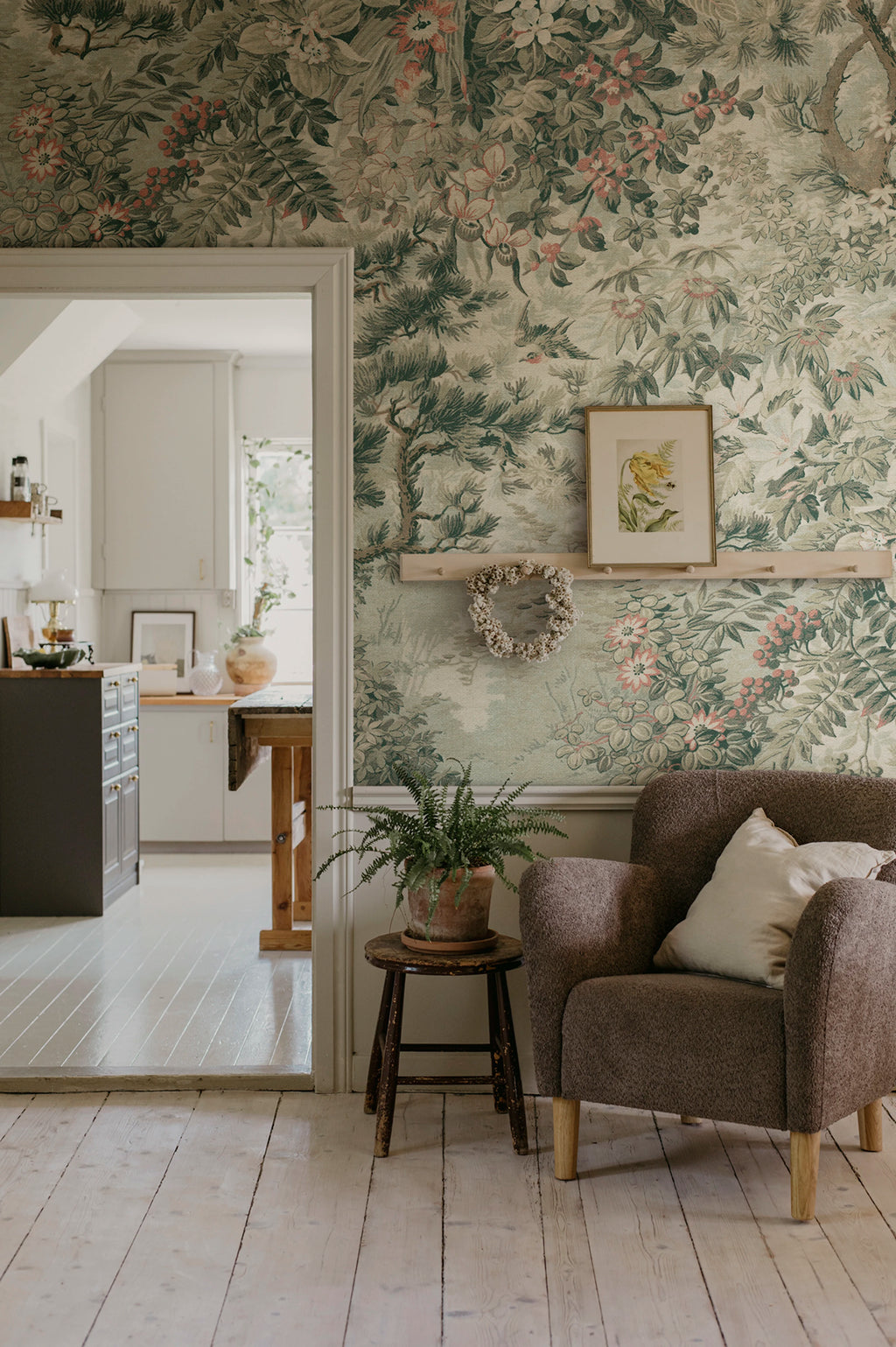 Johannas Damm wall mural by Sandberg – botanical design, Green – styled in a room setting, view 9