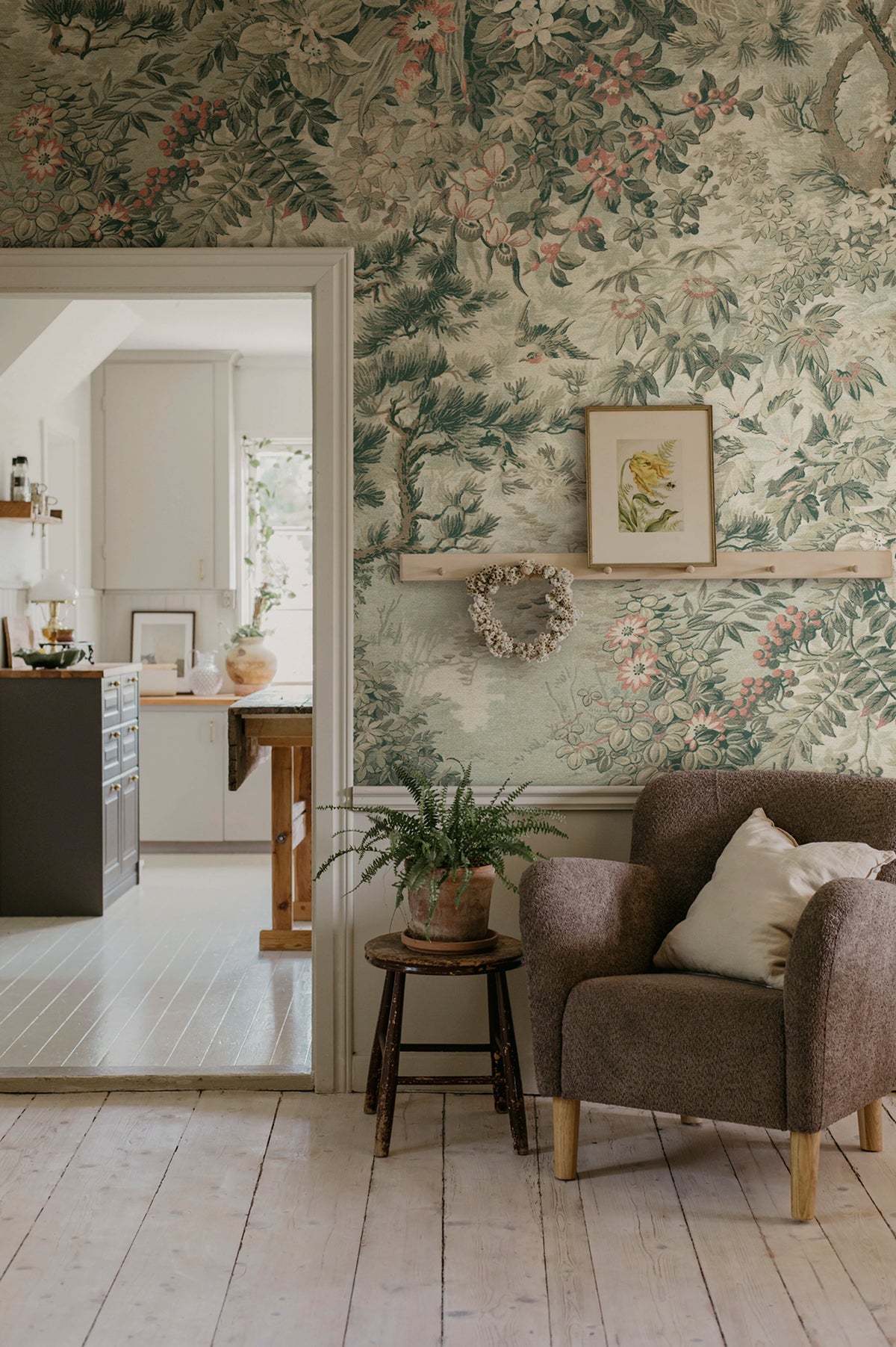 Johannas Damm wall mural by Sandberg – botanical design, Green – styled in a room setting, view 9
