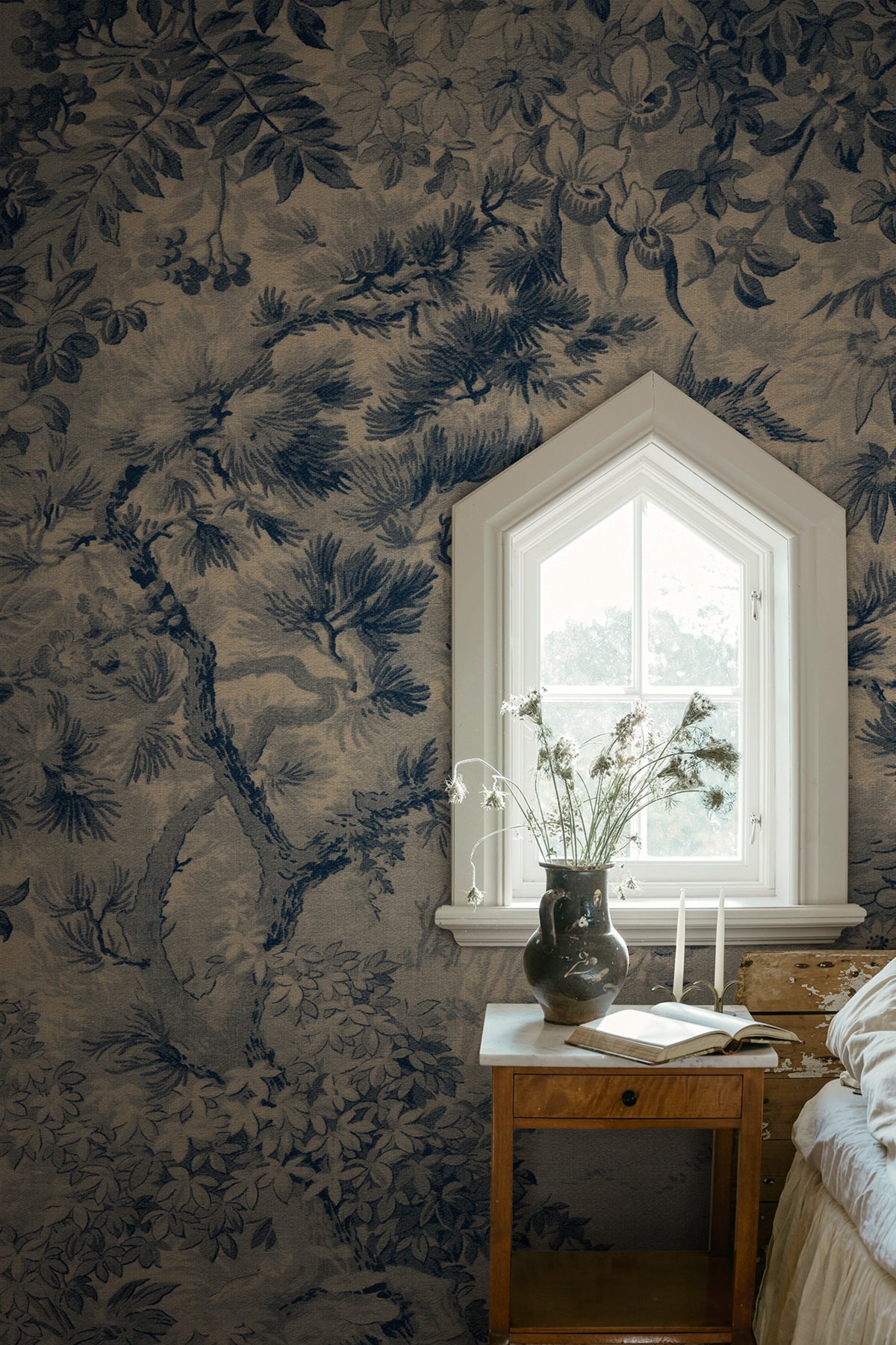 Johannas Damm wall mural by Sandberg – botanical design, Blue – styled in a room setting