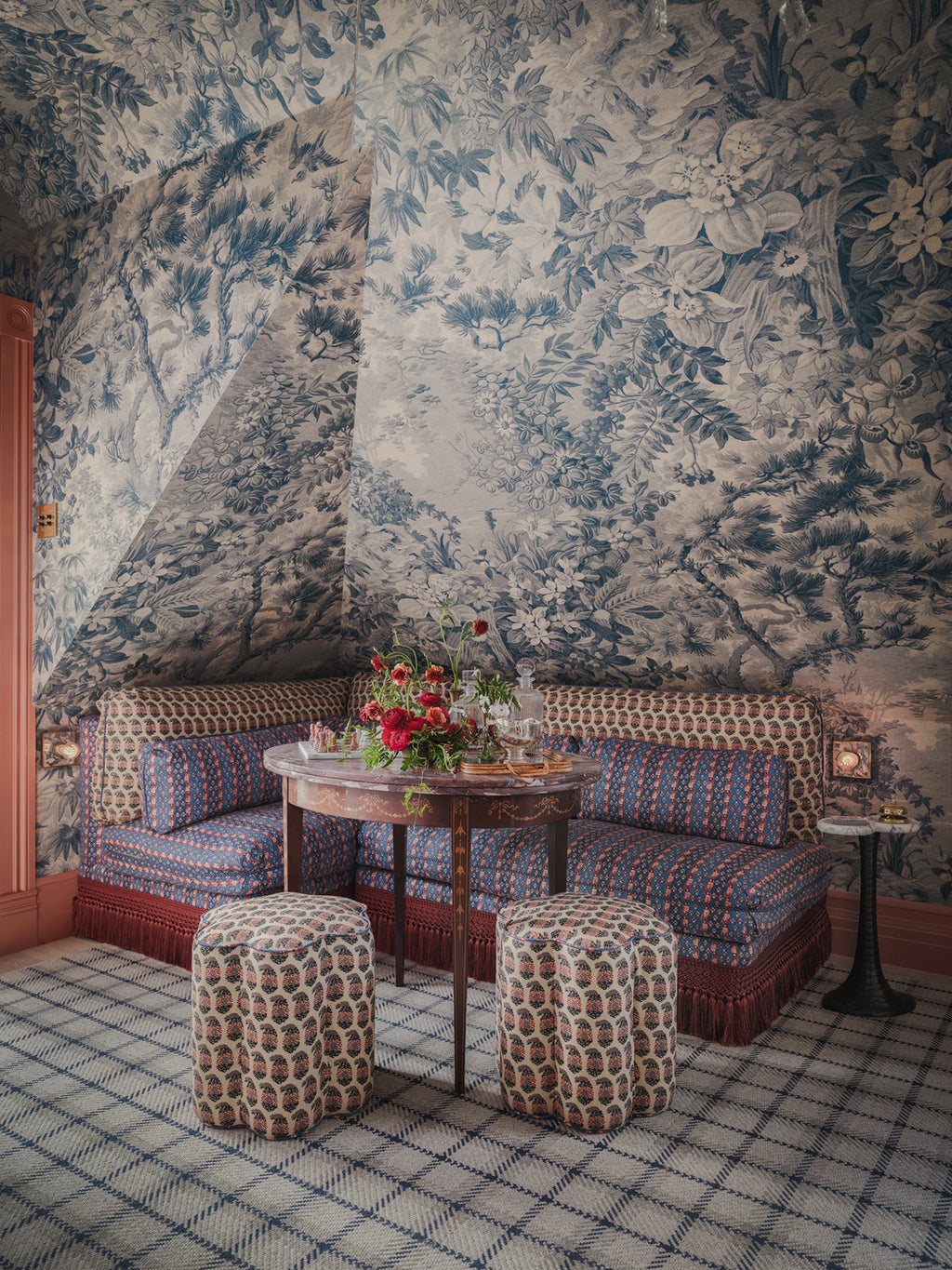 Johannas Damm wall mural by Sandberg – botanical design, Blue – styled in a room setting, view 5
