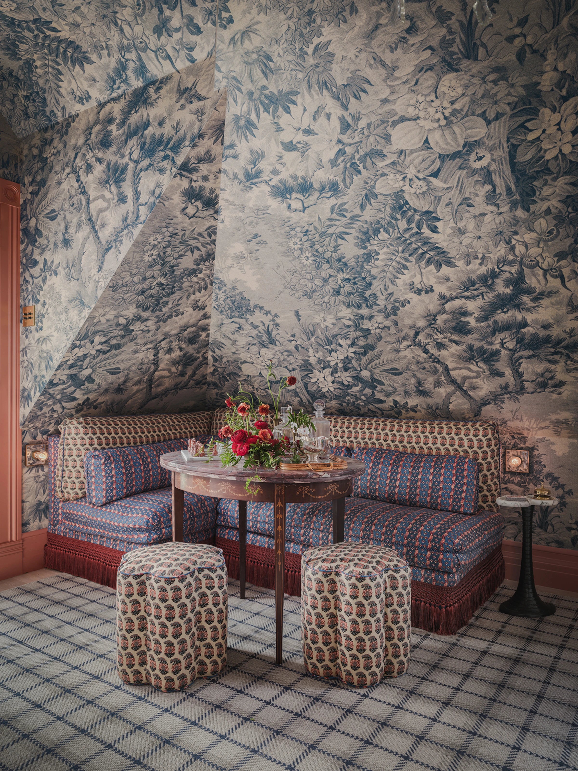 Johannas Damm wall mural by Sandberg – botanical design, Blue – styled in a room setting, view 5