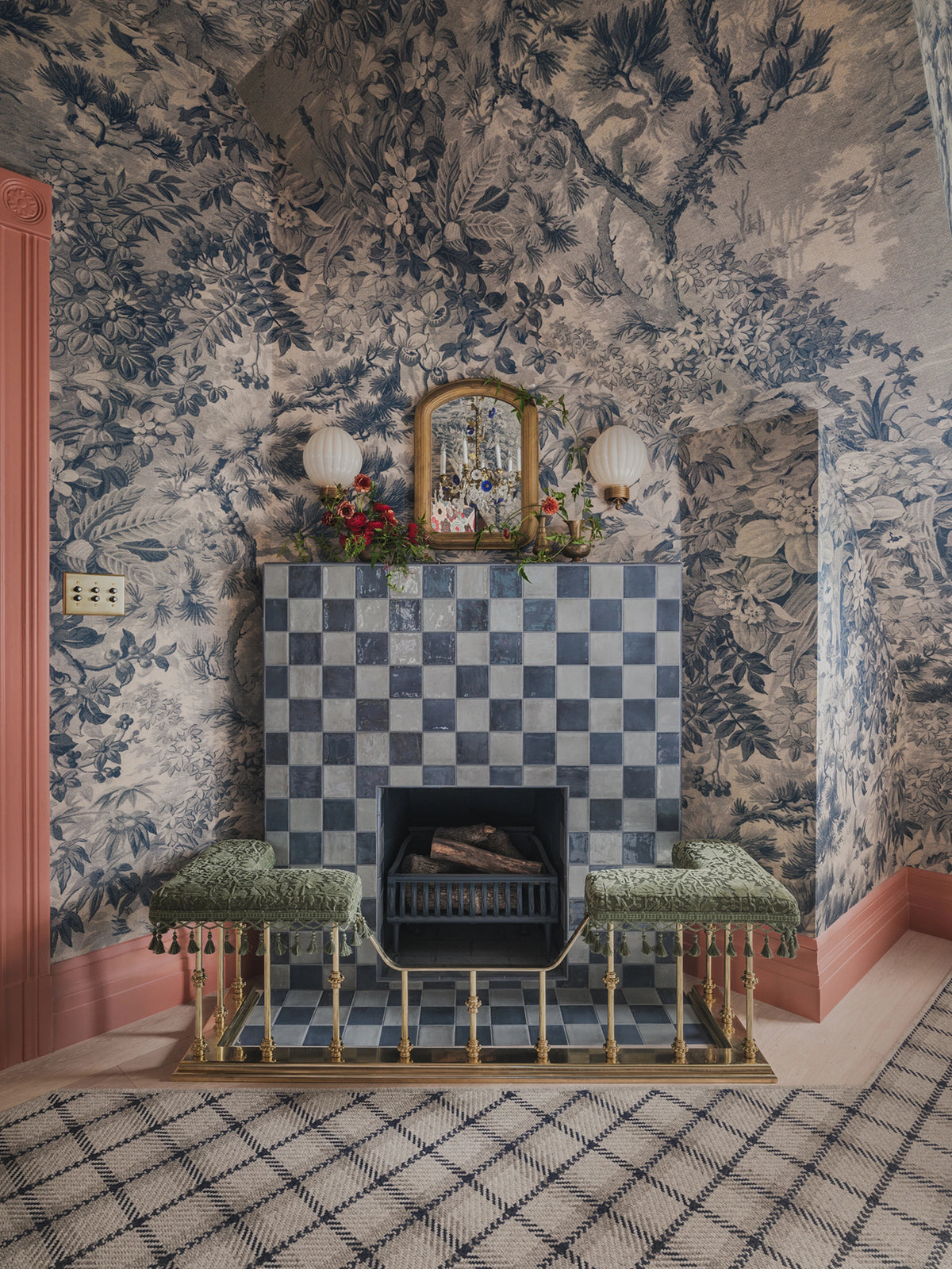 Johannas Damm wall mural by Sandberg – botanical design, Blue – styled in a room setting, view 6
