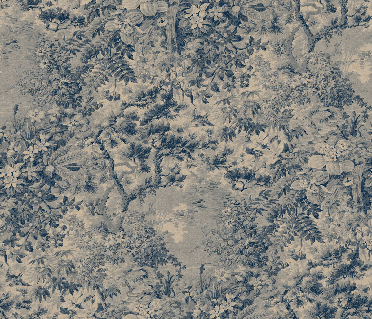 Johannas Damm wall mural by Sandberg – botanical design, Blue – flat swatch showing the repeat