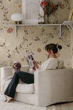 Inger wallpaper by Sandberg – floral design, Beige – Sandstone – styled in a room setting, view 9