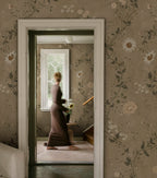 Inger wallpaper by Sandberg – floral design, Brown – styled in a room setting, view 2