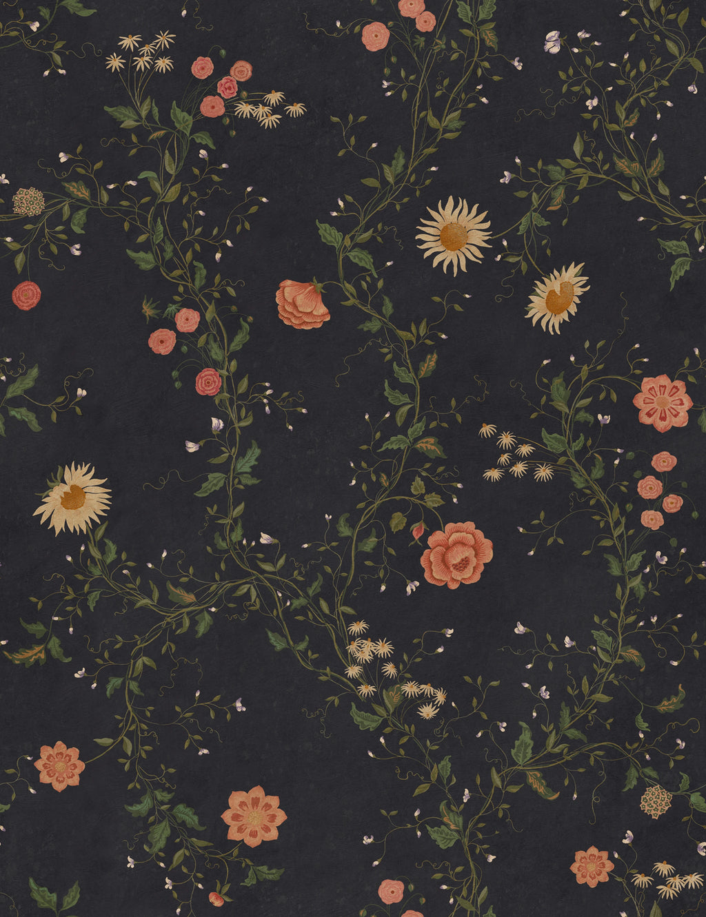 Inger wallpaper by Sandberg – floral design, Blue – Midnight Blue – flat swatch showing the repeat, view 3