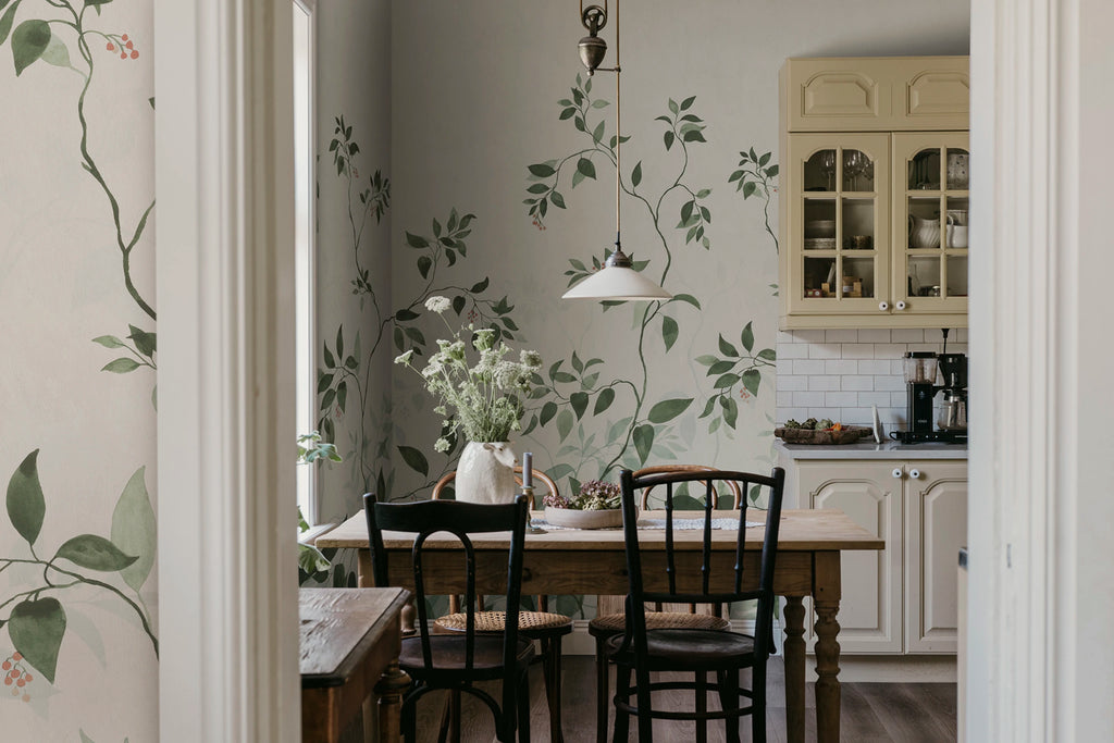 Josefine wall mural by Sandberg – botanical design, Green – styled in a room setting, view 5