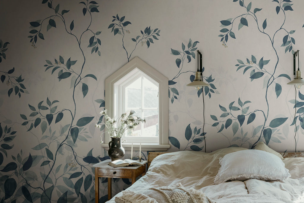 Josefine wall mural by Sandberg – botanical design, Blue – styled in a room setting