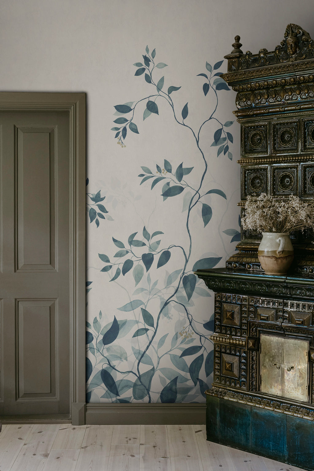 Josefine wall mural by Sandberg – botanical design, Blue – styled in a room setting, view 3