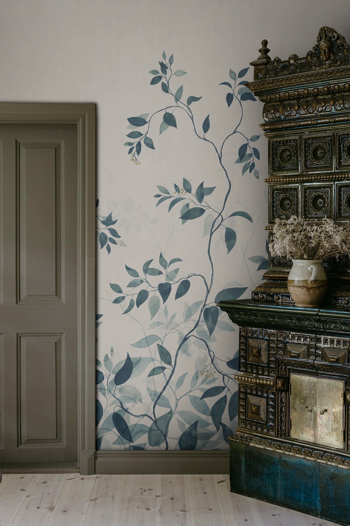 Josefine wall mural by Sandberg – botanical design, Blue – styled in a room setting, view 3