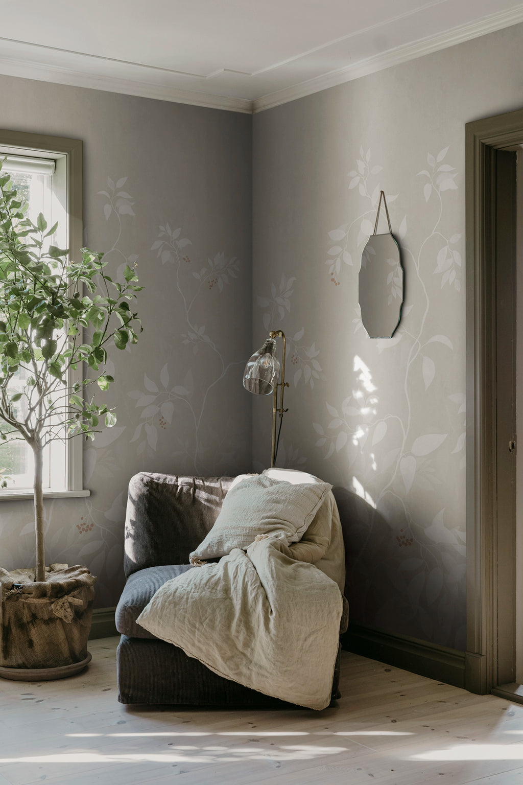 Josefine wall mural by Sandberg – botanical design, Beige – Sandstone – styled in a room setting, view 8