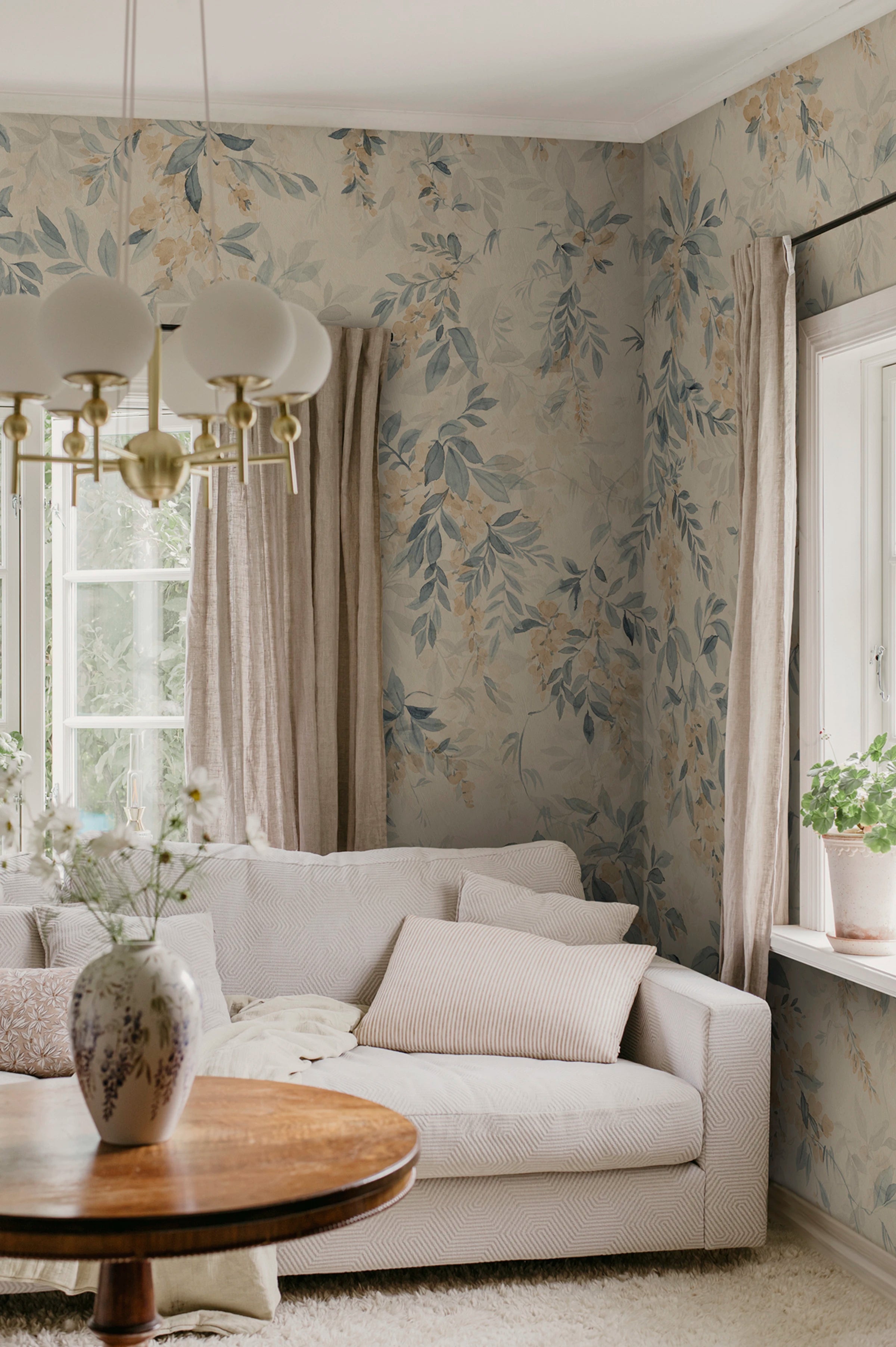 Lovisa Mural wall mural by Sandberg – floral design, Blue – styled in a room setting