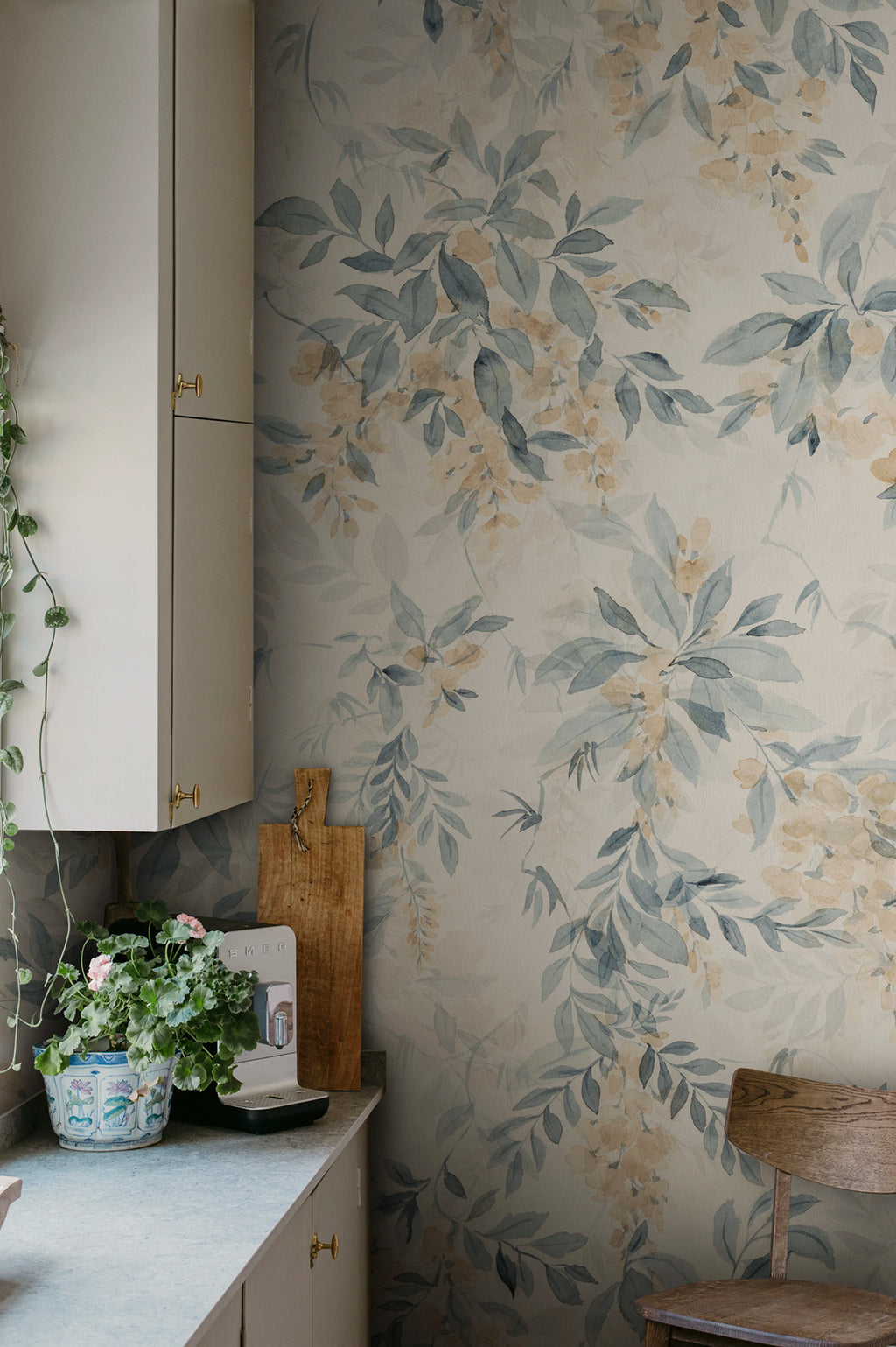 Lovisa Mural wall mural by Sandberg – floral design, Blue – styled in a room setting, view 2