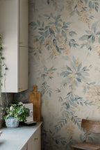 Lovisa Mural wall mural by Sandberg – floral design, Blue – styled in a room setting, view 2