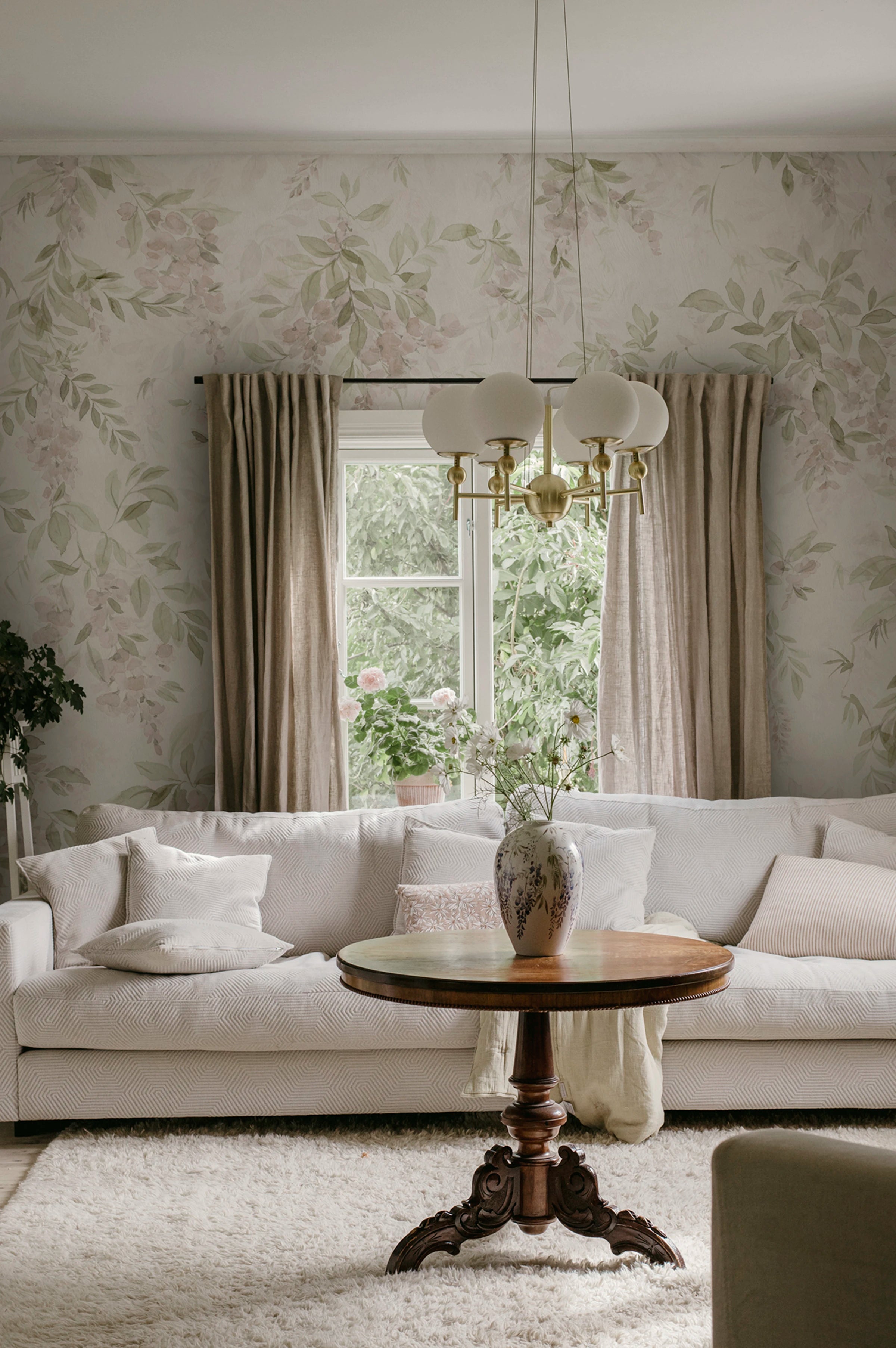 Lovisa Mural wall mural by Sandberg – floral design, Pastel – styled in a room setting, view 5