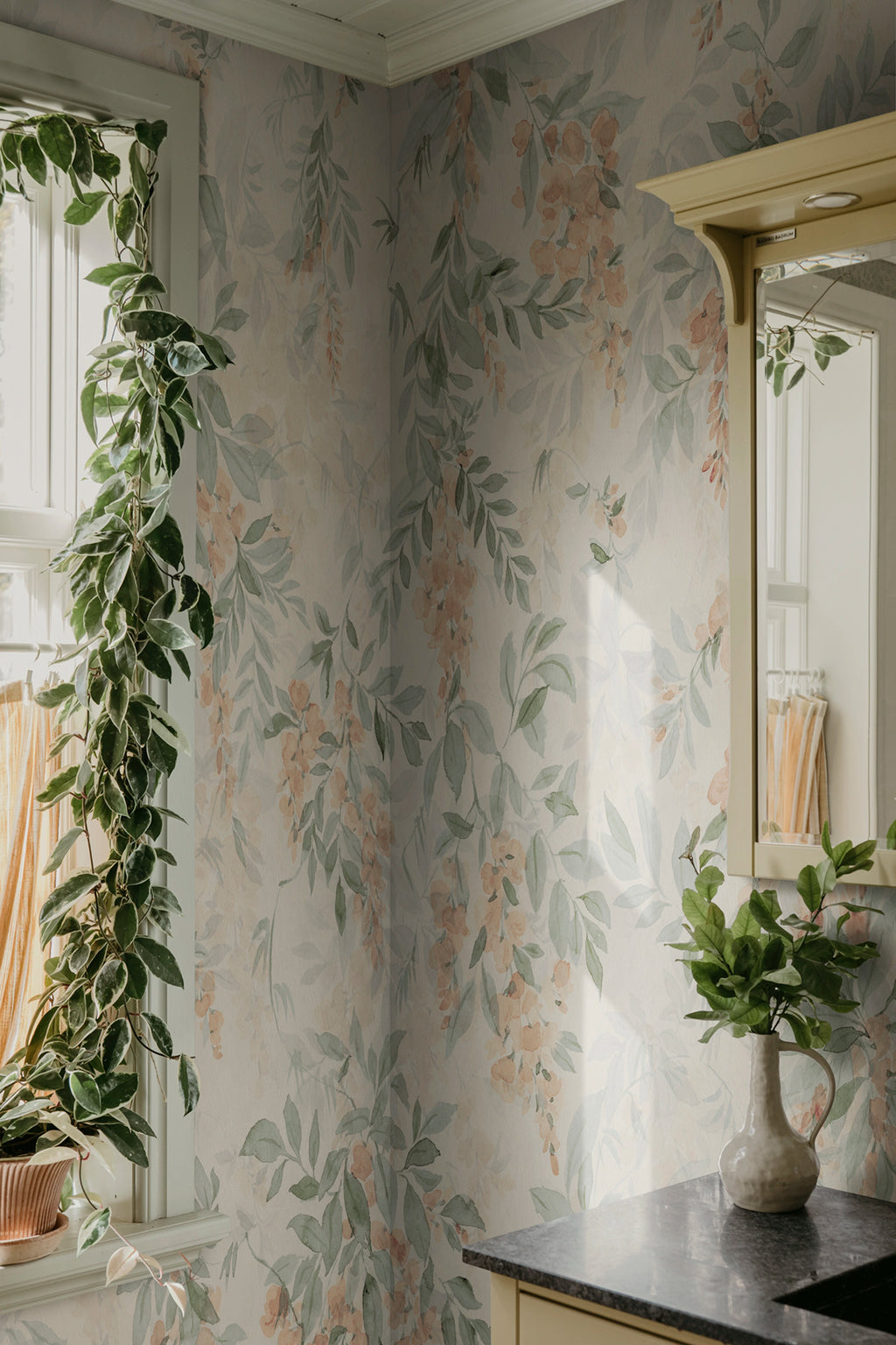 Lovisa Mural wall mural by Sandberg – floral design, Orange – styled in a room setting, view 4