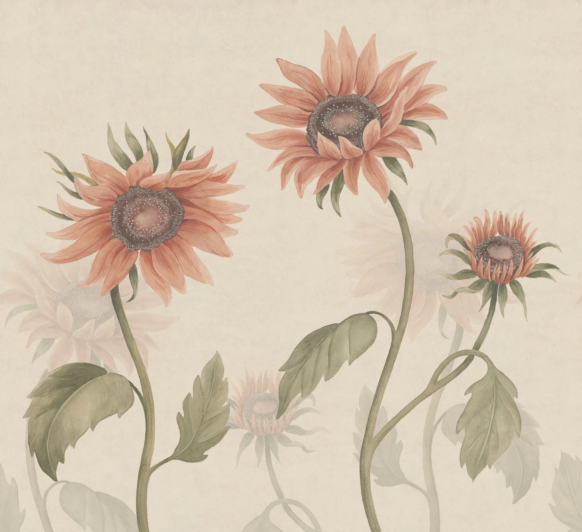 Sunflowers wall mural by Sandberg – floral design, Peach
