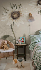 Sunflowers wall mural by Sandberg – floral design, White