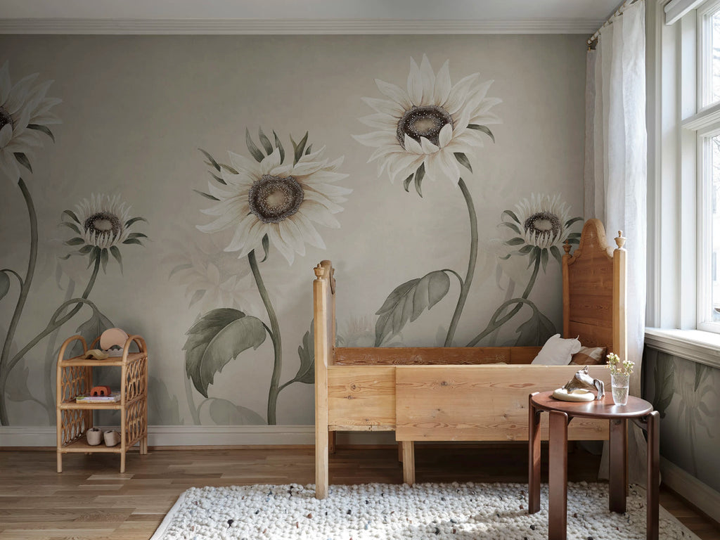 Sunflowers wall mural by Sandberg – floral design, White