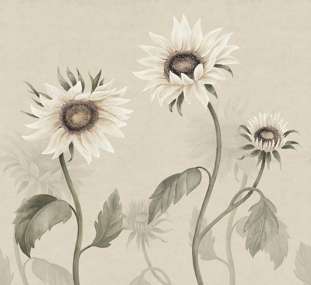 Sunflowers wall mural by Sandberg – floral design, White – flat swatch showing the repeat, view 2