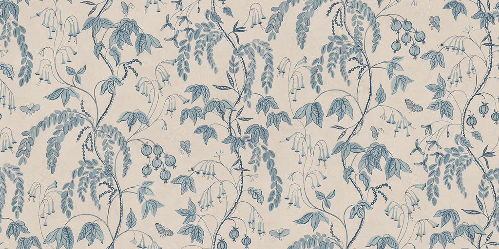 Ottilia wallpaper by Sandberg – Light Blue colourway, flat pattern repeat