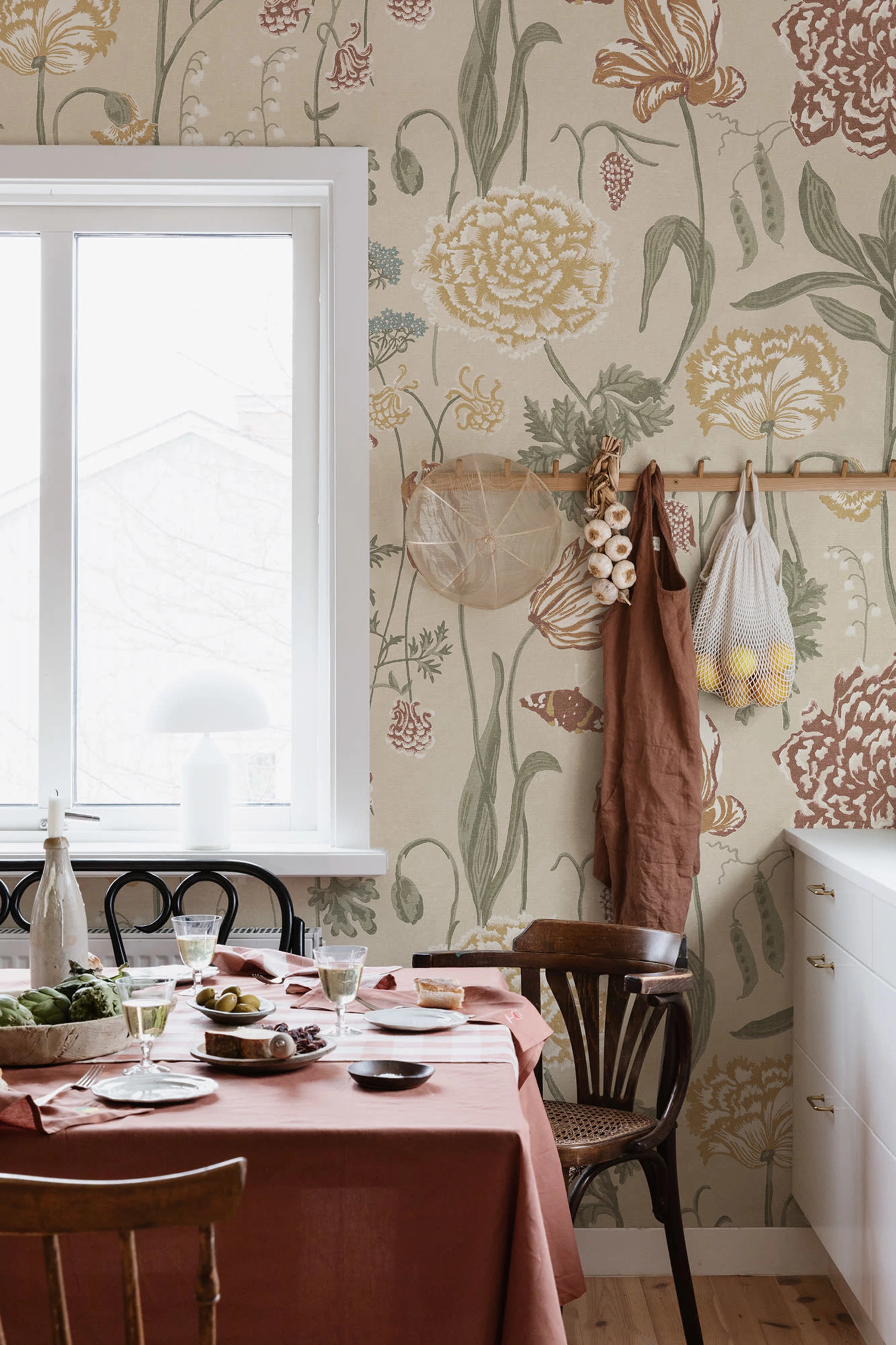 Aurelie Mural wall mural by Sandberg – floral design, Beige – Sand – styled in a room setting, view 6