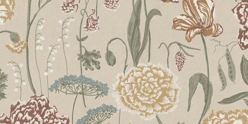 Aurelie Mural wall mural by Sandberg – floral design, Beige – Sand – flat swatch showing the repeat, view 2