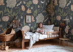 Aurelie Mural wall mural by Sandberg – floral design, Blue – Dark Blue – styled in a room setting