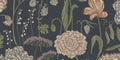Aurelie Mural wall mural by Sandberg – floral design, Blue – Dark Blue – styled in a room setting, view 2