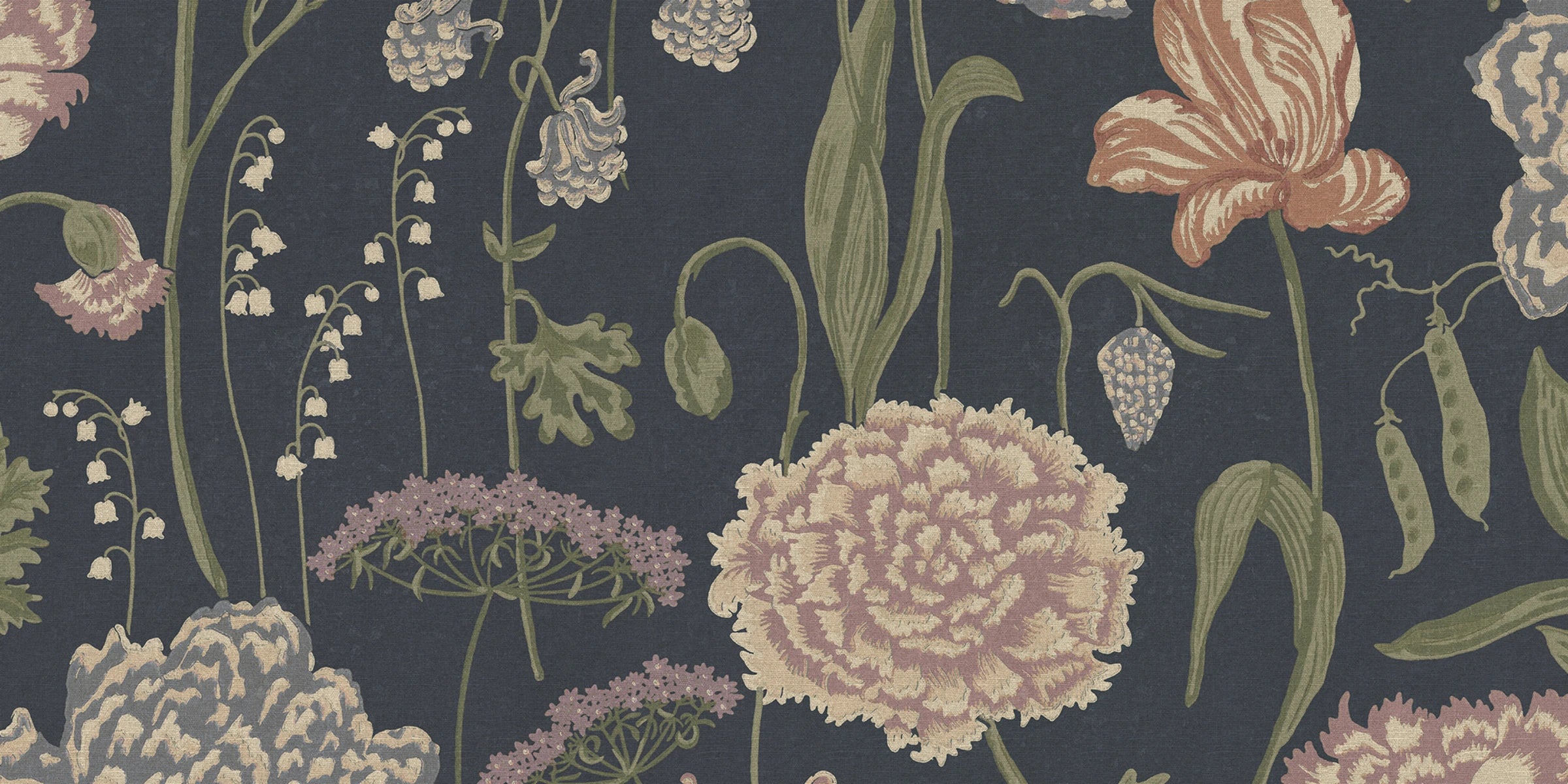 Aurelie Mural wall mural by Sandberg – floral design, Blue – Dark Blue – styled in a room setting, view 2