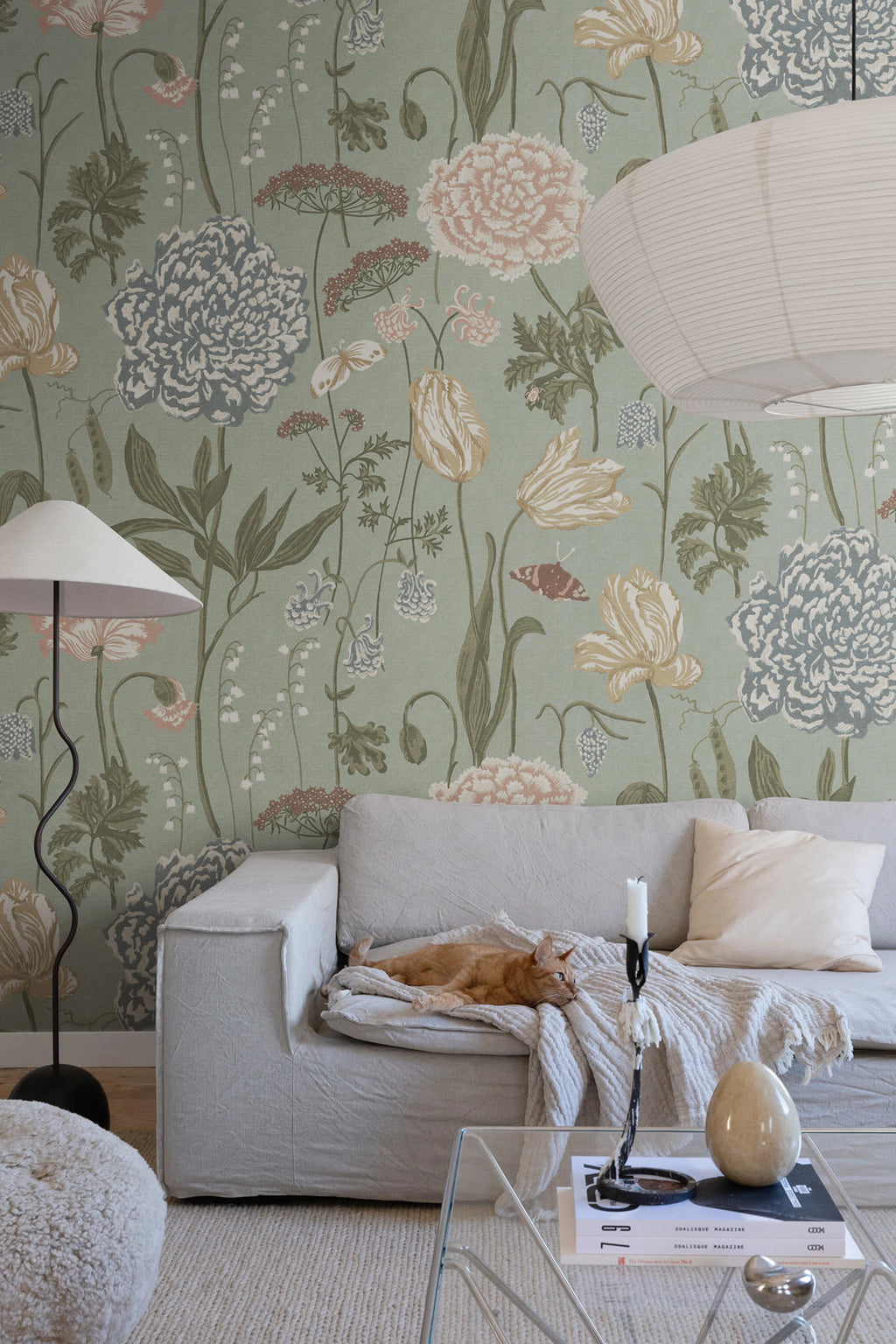 Aurelie Mural wall mural by Sandberg – floral design, Light Blue – styled in a room setting, view 4