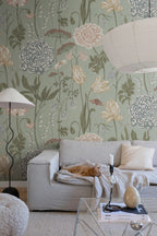 Aurelie Mural wall mural by Sandberg – floral design, Light Blue – styled in a room setting, view 4