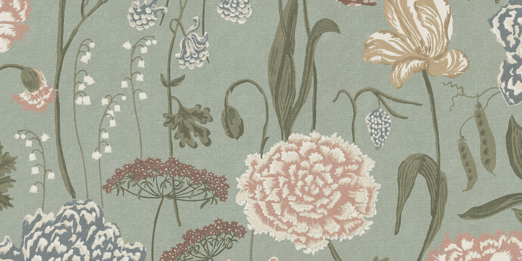 Aurelie Mural wall mural by Sandberg – floral design, Light Blue – flat swatch showing the repeat