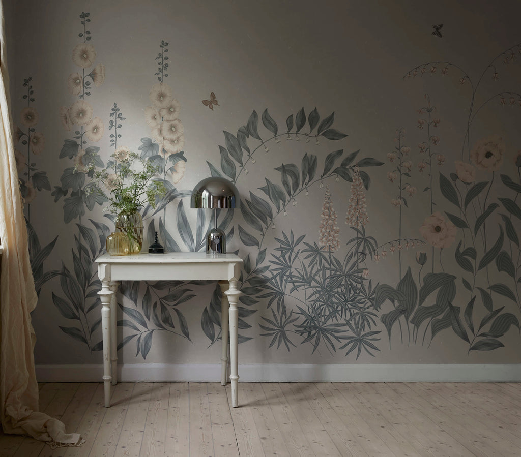 Aino wall mural by Sandberg – floral design, Blue – Indigo Blue – styled in a room setting, view 4