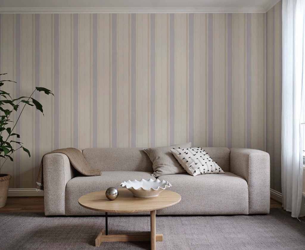 Billie wallpaper by Sandberg – stripe design, Purple – Lilac – styled in a room setting, view 5