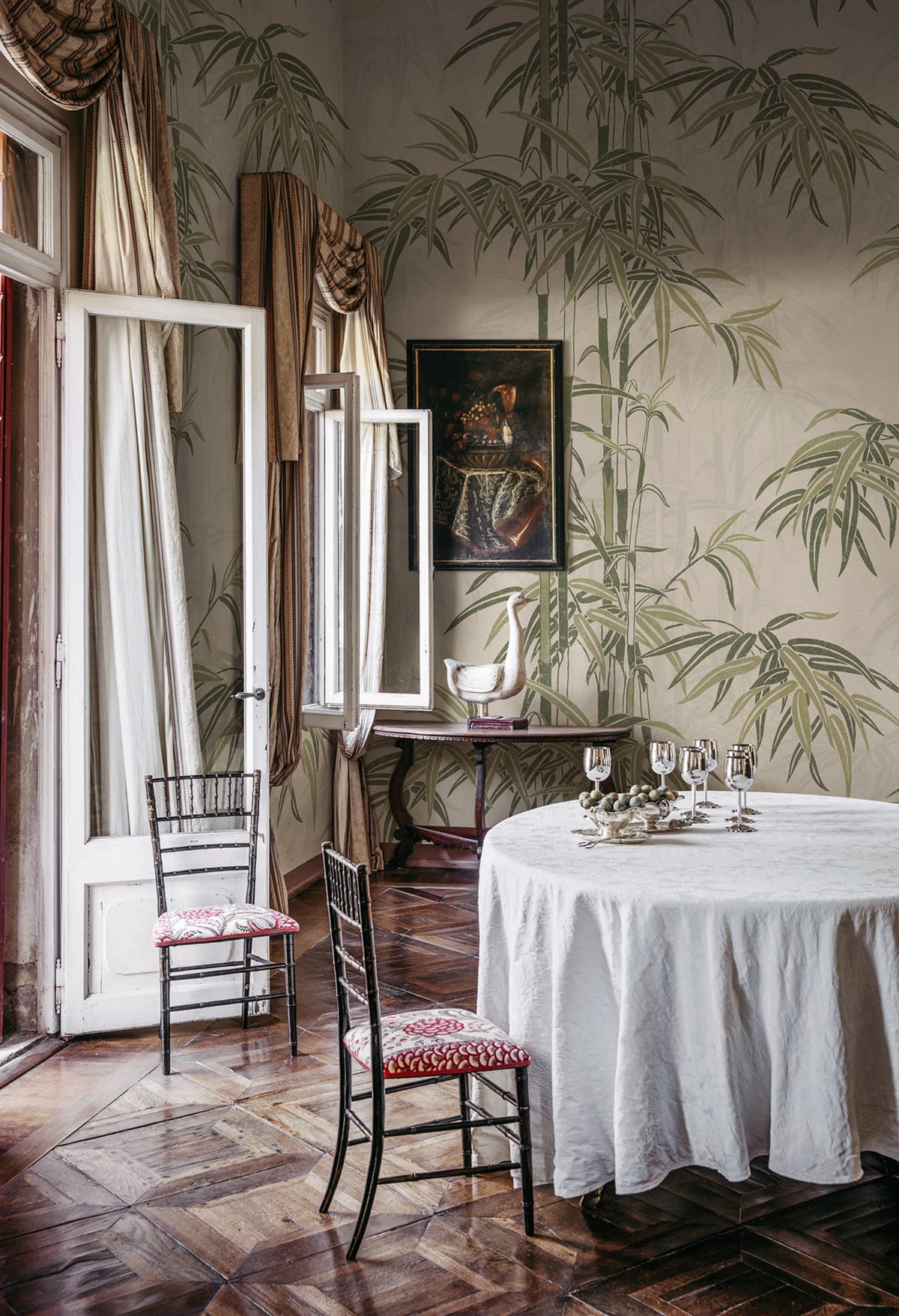 Leon Mural wall mural by Sandberg – botanical design, Green – styled in a room setting, view 6