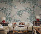 Leon Mural wall mural by Sandberg – botanical design, Blue – styled in a room setting, view 3