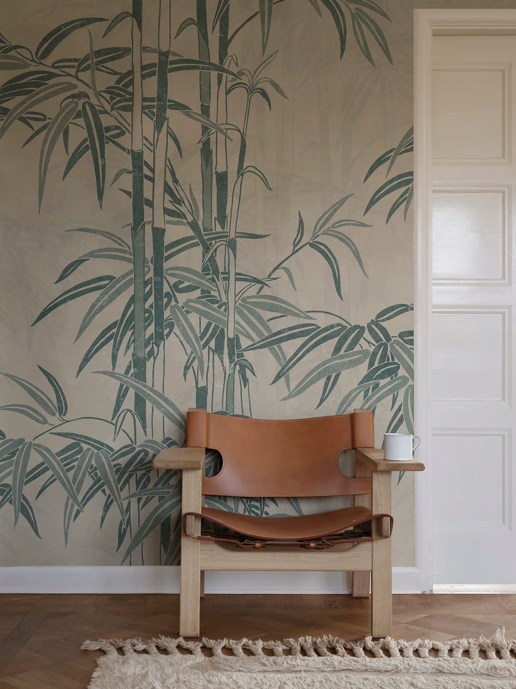 Leon Mural wall mural by Sandberg – botanical design, Blue – styled in a room setting, view 4