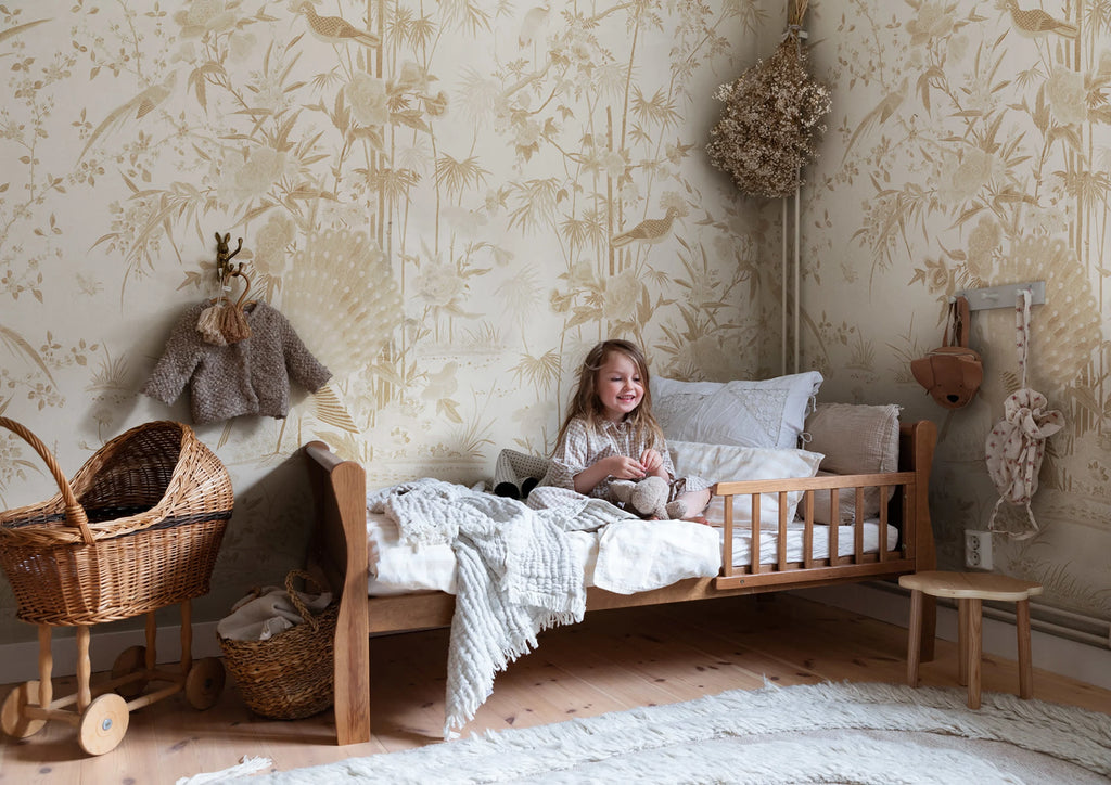 Chinoiserie Garden wallpaper by Sandberg – chinoiserie design, Beige – styled in a room setting, view 2