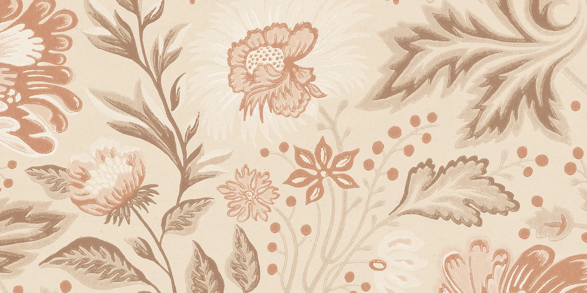 Ava Mural wall mural by Sandberg – floral design, Brown – Hazel – flat swatch showing the repeat