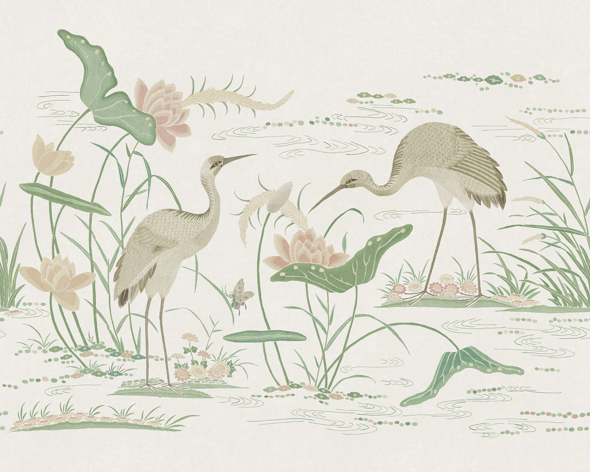 Seabirds wallpaper by Sandberg – chinoiserie design, Green