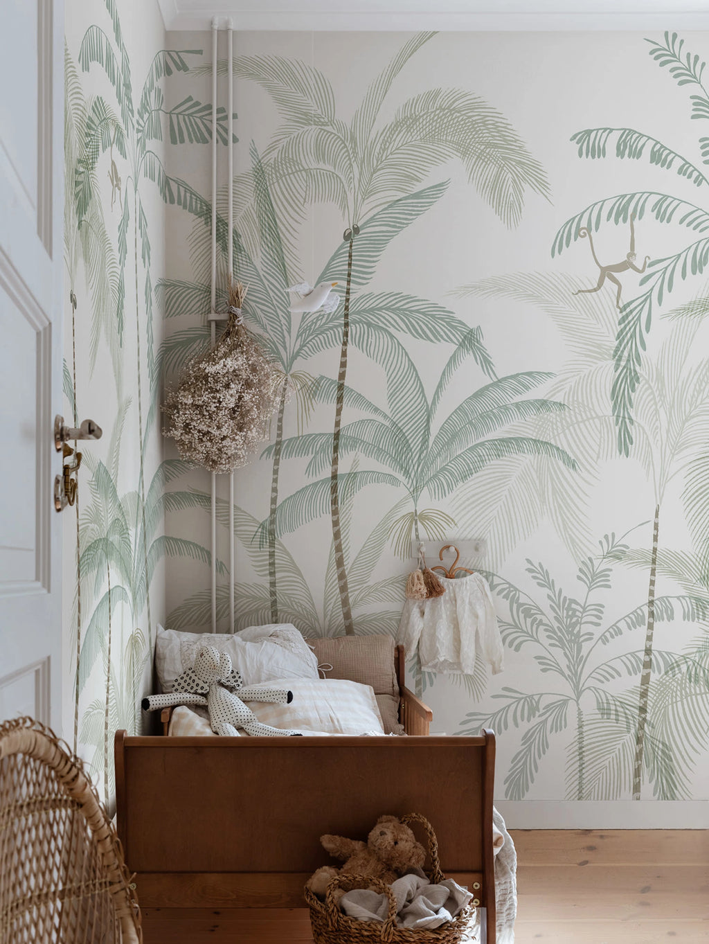 Louie wall mural by Sandberg – tropical design, Light Green – styled in a room setting, view 5