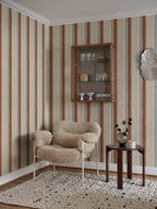 Billie wallpaper by Sandberg – stripe design, Red – styled in a room setting, view 7