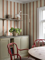 Billie wallpaper by Sandberg – stripe design, Red – styled in a room setting, view 8