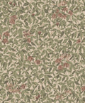 Linnea wallpaper by Sandberg in sage green and terracotta honeysuckle on a soft beige ground, flat roll swatch