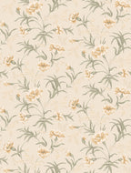 Emilie wallpaper by Sandberg, soft apricot and green carnations scattered over a pale cream ground, flat swatch