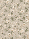 Emilie wallpaper by Sandberg, trailing carnations in cream and sage green on a soft beige ground, flat swatch