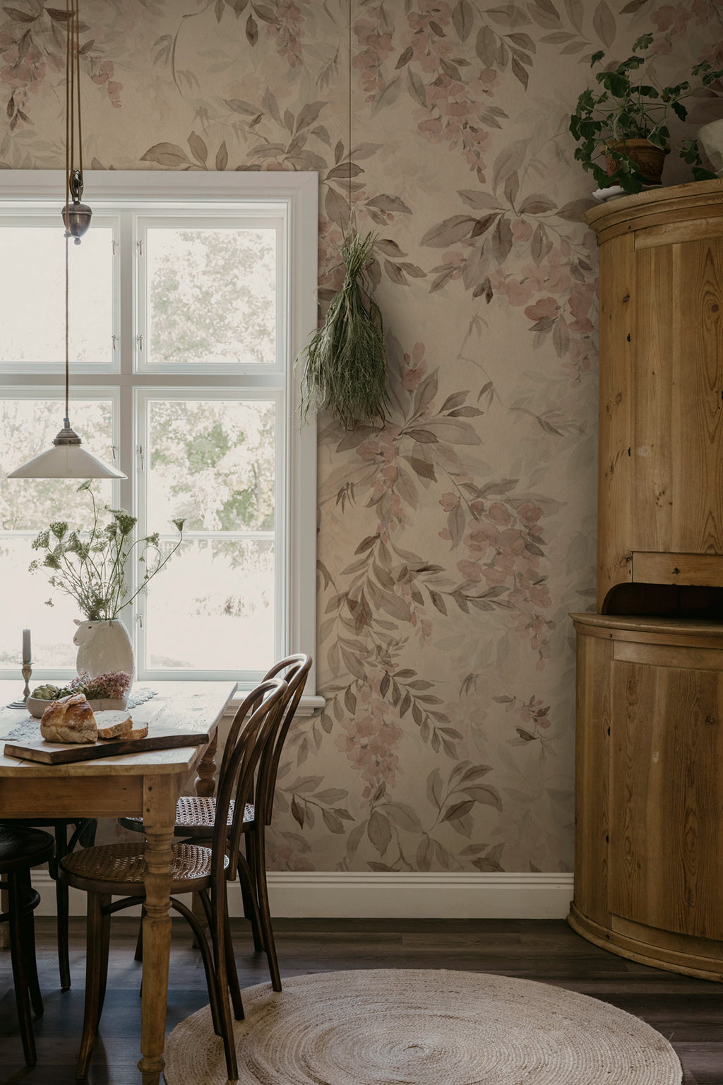 Lovisa Mural wall mural by Sandberg – floral design, Orange – Terracotta – styled in a room setting, view 7