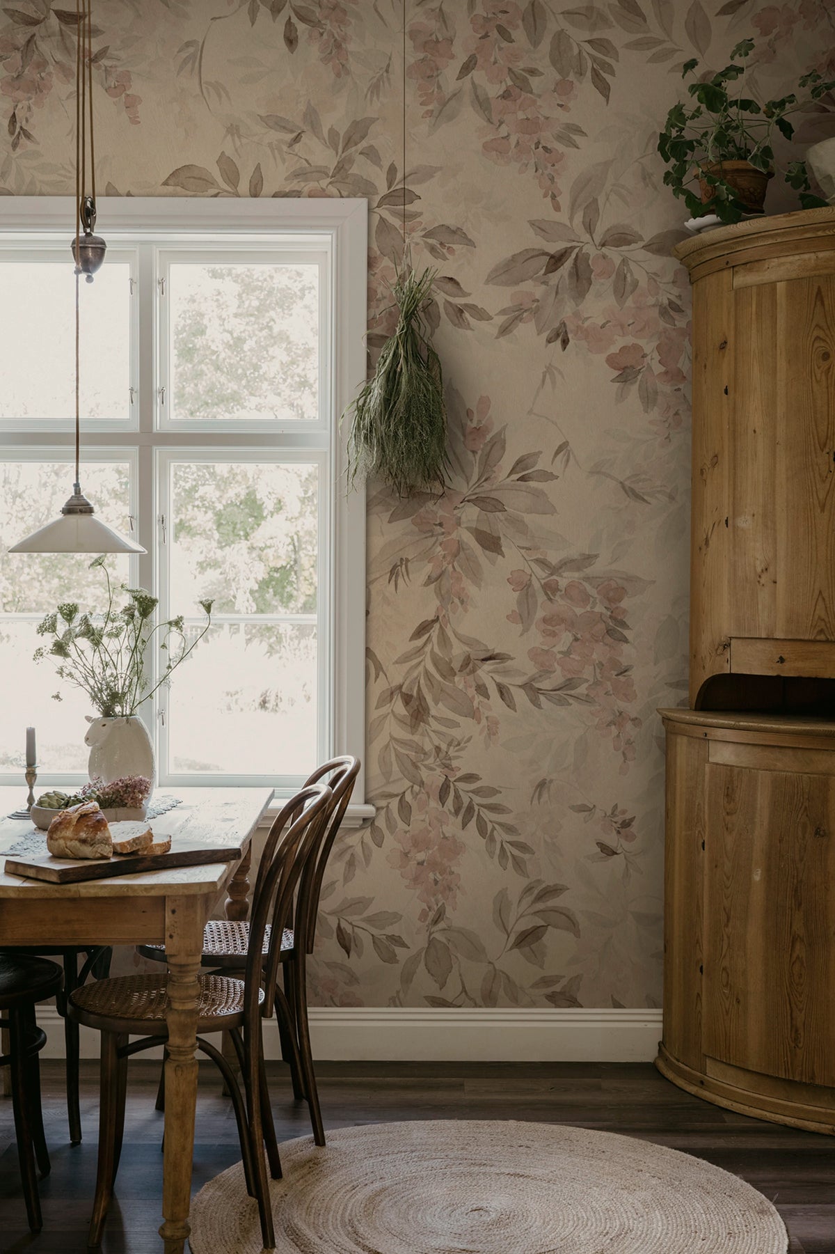 Lovisa Mural wall mural by Sandberg – floral design, Orange – Terracotta – styled in a room setting, view 7